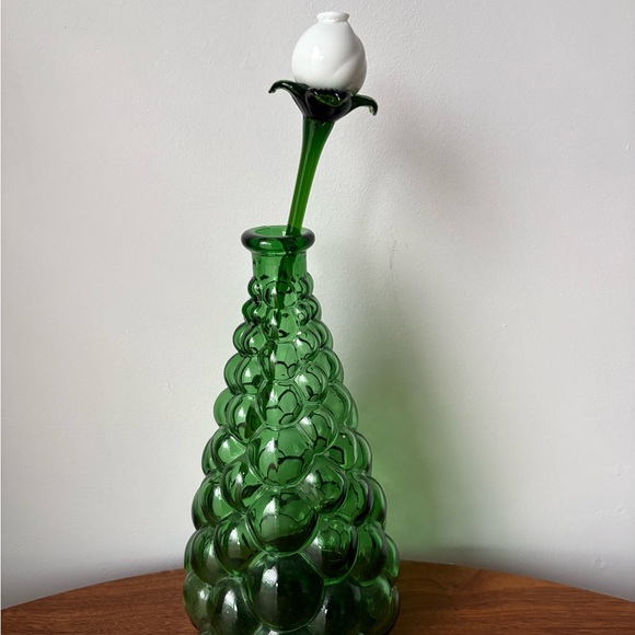 Emerald Bubble Design Vase Italian Empoli Bottle - Picture 4 of 13